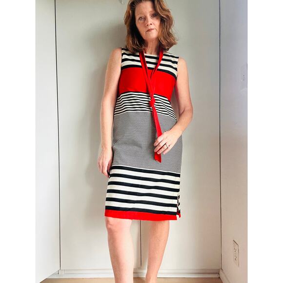 Vintage 80s does 60s Mod Mini Dress Striped Minimalist Black/White Size S/6 - Picture 1 of 11